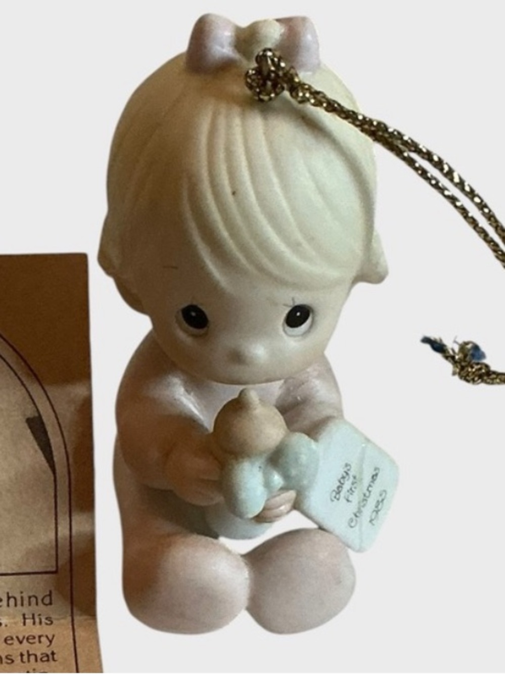 Precious Moments Baby’s First Christmas 1985 Ornament Enesco Box Tags Vintage